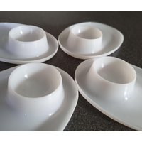 Vintage Plastik Eierbecher, Weiß, 4Er Set Eierboote, Made in Germany von VintageDeBlijeEkster