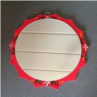 Vintage Roter Runder Spiegel Mit Holzrahmen, Handbemalt Vintage Roter Runder Spiegel Mit Holzrahmen, Handbemalt von VintageDeBlijeEkster