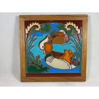 Vintage Holz Enten Keramik Fliese Eiche Gerahmt 8x8 Geprägt Fliesen Untersetzer Kunstwerk Wildlife Bird Art von VintageDePlage