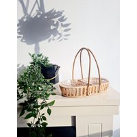 Mid Century Körbchen Mit 2 Glasschalen Vintage Hergestellt Im Deutschen Bambus Deko Design Selten von VintageDealersHH