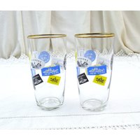 2 Vintage Mcm Bohringer Hirschbrau Klarglas Bierbecher Mit Bedruckten Reiseetiketten Für Weltweite Städte, Paar Retro 1960Er Gläser von VintageDecorFrancais