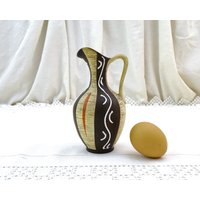Kleine Vintage Mid Century Keramik Vase 4831/15 Mit Schokoladen Braun Gelb Und Weiß Muster, Retro 1950Er Jahre Berlin Home Decor von VintageDecorFrancais