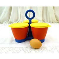 Vintage Knallige Tupperware Kondiment Set in Blau Orange Und Gelb, 3 Stück Deckeldose Melamin Servierdose Made France von VintageDecorFrancais