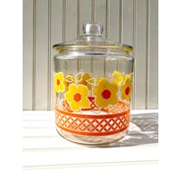 Vintage Glas Apothekerdose Mit Blumen, Gelb, Weiß, Orange, Blumenbehälter, Veggie Oder Blumensamenhalter, Küchenartikel, Geschenk von VintageDrive55