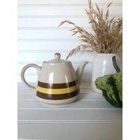 Vintage Keramik Teekanne, Gelb Braun Gestreifter Teekessel, Herbst Küchen Dekor, Host Essentials, Tee Liebhaber Geschenk von VintageDrive55