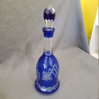 Kristall Blau & Klar Glas Karaffe von VintageEclecticUS