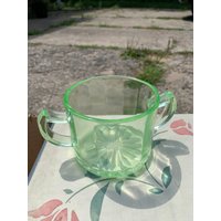 Vintage Uran Geätztes Glas Doppel-Zuckerdose Mit Henkel von VintageEmporium17