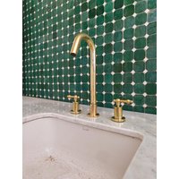 Unlackierter Messing-Badarmatur 3-Loch Vintage Spültischarmatur von VintageFaucets
