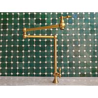 Unlackierter Messing-Topffüller-Hahn Doppelarm-Weinlese-Küchen-Schwenkauslauf Unlackierter Messing-Topffüller-Hahn Doppelarm-Weinlese-Küchen-Schwenkauslauf von VintageFaucets