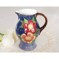 Vintage Royal Doulton Wild Rose-G Keramikkrug, Hergestellt in England, Blau Meliert Mit Roten Und Orangefarbenen Blumen, Vintage-Geschirr/Teeparty von VintageFetishCo