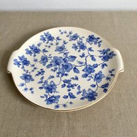 Villeroy Und Boch Teller Blau Weiß Keramik Porzellan Mid Century Kuchenteller Tortenständer Vintage von VintageFindsAmvis