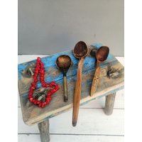 Sehr Alter Holzlöffel, Handgemachter Löffel, Rustikaler Unikat-Löffel, Geschenklöffel, Urlöffel, Antiker Primitive Dekor, Drei Löffel von VintageForYoUA