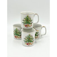 4 Stk. Vintage Frohe Weihnachten Feines Porzellan Kaffeetassen Set - Geschenke Unter Dem Baum von VintageFriendsStore