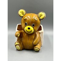 Vintage Glasierter Keramik 18 cm Teddybär Übertopf Modell H5766 - Made in Japan von VintageFriendsStore