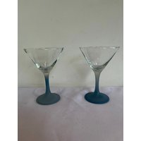Paar Vintage Blaue Milchglas Stiel Martini Cocktailgläser Espresso Poro Star Cocktail Kit Geschenk von VintageGemsByAngela