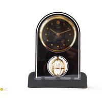 80S Postmodern Kundo Pendulum Table Clock Minimalistic Kitsch Germany Abstract Gold Moving Mobile Desk von VintageGermanClocks