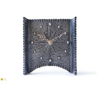 Brutalistic Heavy Cast Iron Clock Modernism Mid Century Atomic Space Age Desk Table Mcm Mantel Sculptural Wrought von VintageGermanClocks