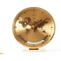 Kienzle World Time Clock Germany Bauhaus Desk Table Mid Century Art Deco Brass Modernism Mantel Office Mcm Heinrich Moller Small 1970S 1980S von VintageGermanClocks