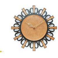 Mid Century Diehl Wall Clock - Leather Iron Starburst Germany Junghans Modernism Atomic Mcm 70S 60S Wanduhr von VintageGermanClocks