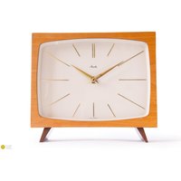 Mid Century Mauthe Table Clock Elm Wood Modernism Brass Desk Danish Atomic Germany Mcm Mantel Shelf 50S Junghans von VintageGermanClocks