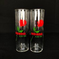 2 Vintage 13Oz Red Rose Print Tom Cocktail Gläser - Barware Retro von VintageGlassFindsCo