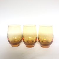 3 Libbey Golden Amber Tempo 6, 5Oz Gläser, Vintage Glaswaren, Gelb, Schwerer Boden, Abgerundet, Cocktail Set -Retro Barware von VintageGlassFindsCo