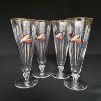 4 Handsome Vintage Gans Print 11Oz Goldrand Pilsner Gläser - Barware Retro von VintageGlassFindsCo