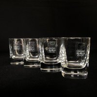 4Er Set Handsome Light & Music Luigi Bormioli Italian Crystal Oz Square Shot Glass - Vintage Barware Made in Italy von VintageGlassFindsCo