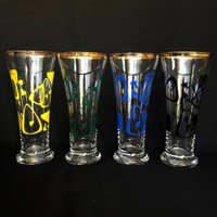 4Er-Set Vintage Atomic Amöbe Farbige Goldrand & Mattierte 22 Karat 13, 5 Unzen Pilsner Cocktailgläser Überprüfung Vollständige Descritpion 4Er-Set Vintage Atomic Amöbe Farbige Goldrand & Mattierte 22 Karat 13, 5 Unzen Pilsner Cocktailgläser Überprüfung Vollständige Descritpion von VintageGlassFindsCo