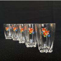 5 Art Deco Styled Vintage Geripptes Glasfloral Bedruckte 1Oz Shots Gläser - Barware Retro von VintageGlassFindsCo