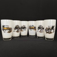 6 Vintage Car Themen 13Oz Highball Cocktail Gläser - Retro Barware von VintageGlassFindsCo