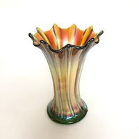 Antike Northwood Gerippte Grüne Karneval Glas Bouquet Vase von VintageGlassFindsCo