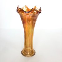 Imperial Glass Co. Rose Gold Ringelblume Vertäfelt Karneval Glas Geflötet Vase Mit Geschwungenen Rand - Antike Anfang Der 1900Er Jahre Sammler von VintageGlassFindsCo