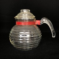 Jahrgang 1940 Mckee Glasbake Usa 101 Bienenstock Kaffeekanne - Rot Metall Felge Band Glas Topf & Griff Range Tec Retro-Küche von VintageGlassFindsCo