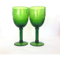 Paar Vintage Riesengrün Geprägte 16 Unzen Weingläser von VintageGlassFindsCo
