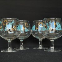 Seltene - Set Von 4 Mid Century Modern Amoeba/Atomic Boomerang Vintage 12 Unzen Schnüffel Gläser Retro Barware von VintageGlassFindsCo