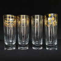 Set Von 4 Mid Century Inspiriert Styling Gold Gemusterte 7 Unzen Schlanke Highball Cocktailgläser - Retro Barware Vintage Set Von 4 Mid Century Inspiriert Styling Gold Gemusterte 7 Unzen Schlanke Highball Cocktailgläser - Retro Barware Vintage von VintageGlassFindsCo