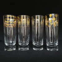 Set Von 4 Mid Century Inspiriert Styling Gold Gemusterte 7 Unzen Schlanke Highball Cocktailgläser - Retro Barware Vintage von VintageGlassFindsCo