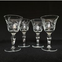 4Er Set Vintage Etched Crystal Flared Rim 3 Unzen Likörgläser - Barware von VintageGlassFindsCo