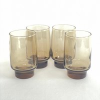 Set Von 4 Vintage Retro Rauchgrau Tawny Braun Glas 12 Unzen Highball Becher Cocktail Wassergläser - Groovy Barware von VintageGlassFindsCo