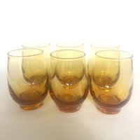 Set Von 6 Libbey Golden Amber Tempo 6.5Oz Gläser, Vintage Glaswaren, Gelb, Schwerer Boden, Abgerundet, Cocktail Set, Mid Century Modern von VintageGlassFindsCo