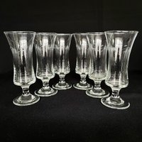 Set Von 6 Vintage Etched Glass 4.5 Unzen Flared Rim Short Stiel Footed Cocktailgläser - Barware Retro von VintageGlassFindsCo