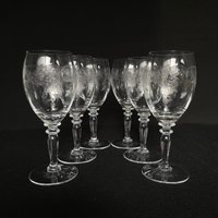 Set Von 6 Vintage Kristall Verzierten Etched Optic Paneled Unzen Cocktail Weingläser von VintageGlassFindsCo