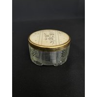 Vintage Art Deco Glasrunde Pulverbox Mit Elfenbein - Und Golddeckel von VintageGlassFindsCo