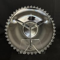 Vintage Kerzendocht Pressglas Platte - Flache Schale Glasplatte Um 1920 von VintageGlassFindsCo