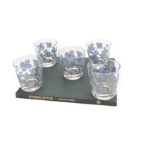 "Vintage Set Mit 4 Blau Und Goldfederal Glass Co. ""Klee"" Double Rocks Gläser, Periwinkle Bluefederal Company, Vintage Glassware von VintageHomeBodega