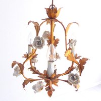 White Roses Chandelier Floral Brass Cieling Light Toleware Lamp With Ceramic Italien Fixture 60S White Roses Chandelier Floral Brass Cieling Light Toleware Lamp With Ceramic Italien Fixture 60S von VintageHomeMoments