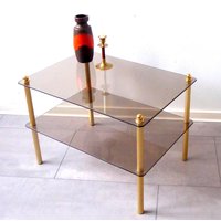 Mid Modern Smoked Glass Table/ Hollywood Regency Side Table Mid Modern Smoked Glass Table/ Hollywood Regency Side Table von VintageHomeMoments