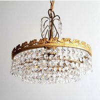 Vintage Glass Chandelier French Crystal Ceiling Light Hollywood Regency Pendant Lamp Vintage Glass Chandelier French Crystal Ceiling Light Hollywood Regency Pendant Lamp von VintageHomeMoments