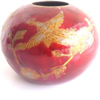 Vintage Brass Vase Red Gold/ Hand-Painted Ball Vase 50S von VintageHomeMoments